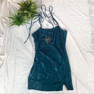 ★ Emerald Green/Teal Silk Floral Print Mini Dress★